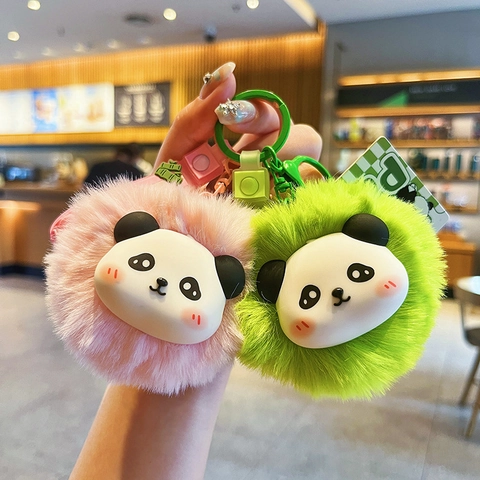Süßer Cartoon Panda Plüschball Schlüsselanhänger Mit Silikon Gesicht Weiche Handschlaufe Taschenanhänger Ornament Deko Geschenk