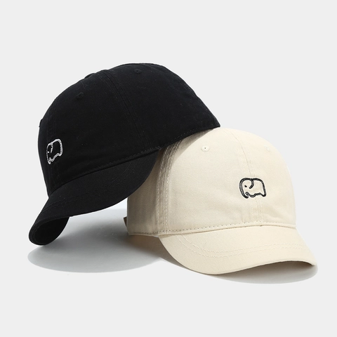 Vintage Cotton Baseball Cap With Elephant Embroidery Short Brim Adjustable Strap For Men And Women Casual Sport Sun Hat