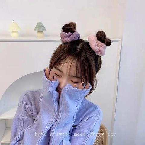 Plush Faux Rabbit Fur Hair Scrunchies Soft Fuzzy Elastic Hair Bands Elegant Solid Color Winter Autumn Ponytail Holder For Women Girls