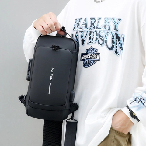 Heren Sling Tas Waterdicht Oxford Borsttas USB Oplaadpoort Anti-diefstal Wachtwoord Slot Schoudertas Voor Reizen