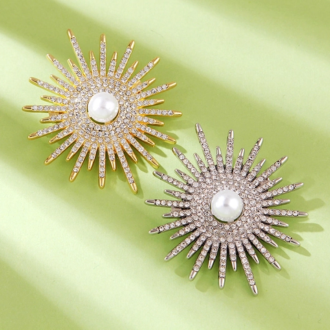 Spilla A Raggiera In Lega Girasole Con Perla Artificiale E Strass Gioielli Di Moda Eleganti Da Donna Regali