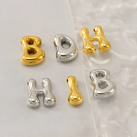 Colgante Letra Burbuja Acero Inoxidable Chapado En Oro 18K Accesorio Alfabeto 3D Para Creación De Joyas DIY