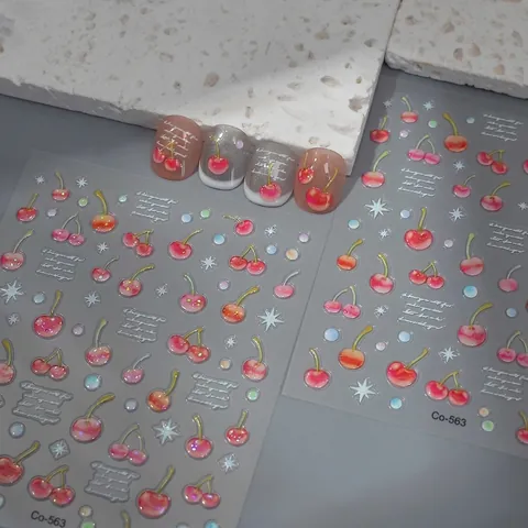 Autocollants Ongles Cerise Relief 5D CO-563 Fruit 3D Paillettes Décalcomanies Autocollantes Nail Art Été Pour Femmes