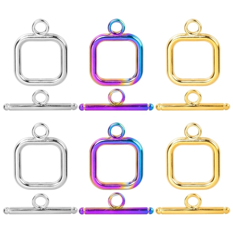 Quadratische Knebelverschlüsse Aus 304 Edelstahl Vakuumplatiniert Für DIY Schmuckherstellung Halskette Armband Verbinder
