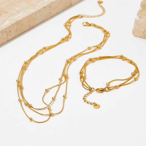 Multi Layer Necklace And Bracelet Stainless Steel Beaded Snake Bone Chain Women Minimalist Fashion Jewelry Accessories