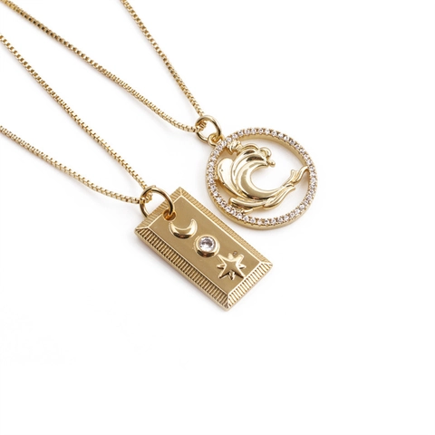 Celestial Star Moon Sun Pendant Necklace Copper Gold Plated With Zircon Minimalist Tarot Style Box Chain For Women