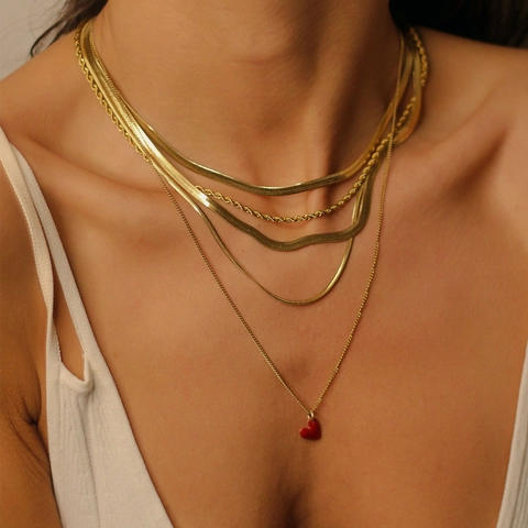 Collana A Strati Minimalista In Acciaio Inossidabile Placcato Oro 18K Per Donna Elegante Catena A Serpente Corda Figaro