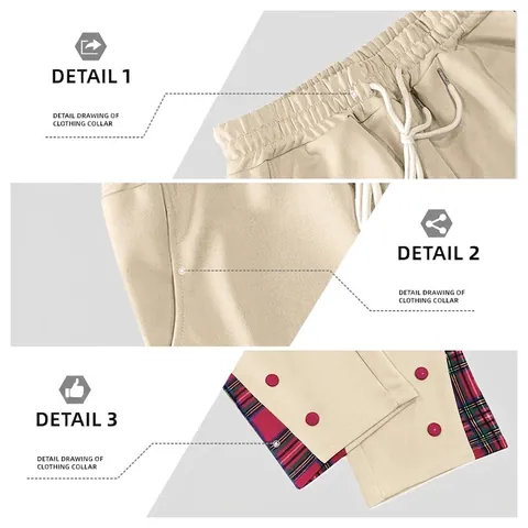 Pantaloni Da Jogging Da Uomo Patchwork A Quadri Bottone Spacco Laterale Coulisse Vita Elastica Pantaloni Lunghi Casual