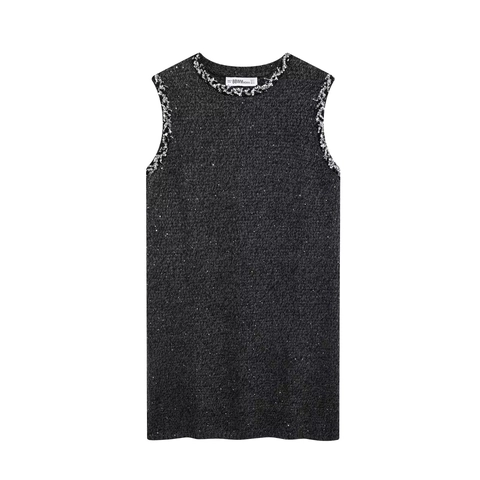 Sleeveless Sequin Tweed Mini Dress Round Neck Elegant Knit Tank Dress For Women Party
