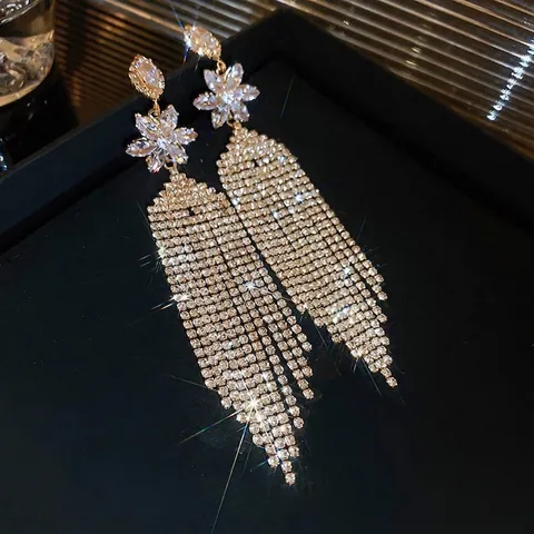 Pendientes Largos De Borla Con Cristales Y Diseño De Flores Con Poste De Plata De Ley 925 Joyería De Lujo Para Mujer Boda Fiesta