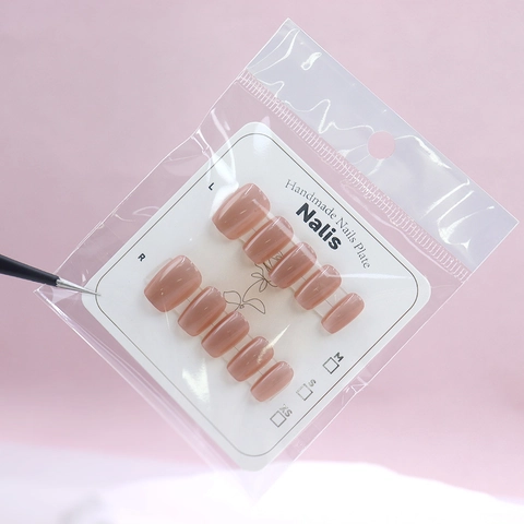 Handmade Press On Nails Pink Nude Cat Eye Short Square Reusable Glossy Full Cover Artificial Fake Nails For Women