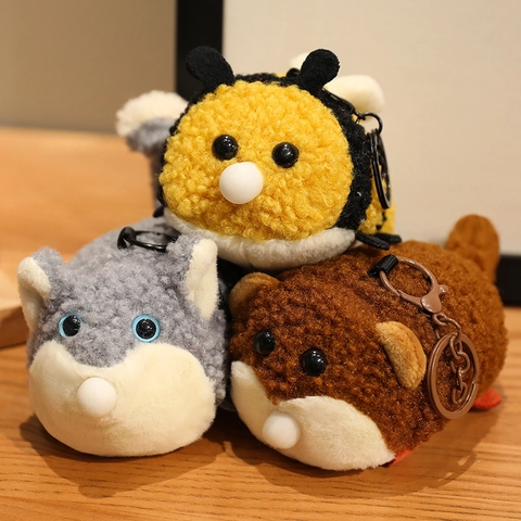 Portachiavi Animali Peluche Carini Giocattolo Antistress Da Spremere Sherpa Pile Lontra Gatto Ape Ciondolo Per Borsa