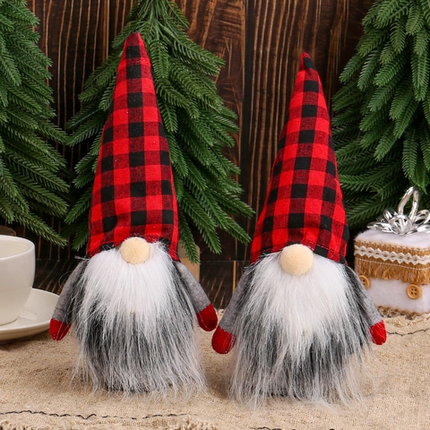 Gnomo De Navidad De Peluche Muñeca Sombrero De Cuadros Rojos Y Negros Tomte Sueco Sin Rostro Decoración De Escritorio