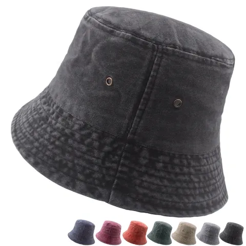 Washed Cotton Bucket Hat Vintage Distressed Short Brim Sun Hat Foldable Breathable Outdoor Travel For Men Women