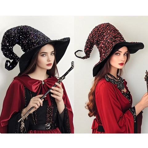 Sequined Hexenhut Glitzer Halloween Cosplay Party Requisite Zubehör Faltbar Drahtrand Für Damen