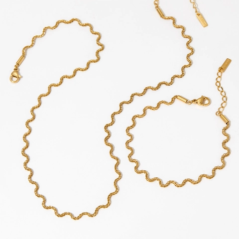 Roestvrijstalen Sieraden Golf Gedraaide Ketting Ketting Armband Enkelband 18K Verguld Waterdicht Trendy Voor Dames