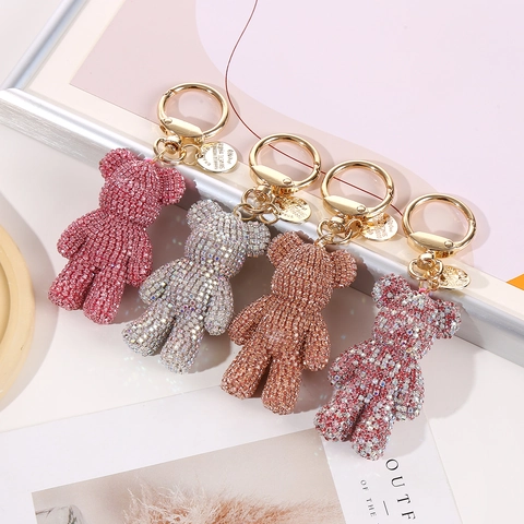 Sparkling Rhinestone Bear Keychain Full Diamond Cartoon Alloy Bag Pendant Charm For Women Cute Key Ring Accessory