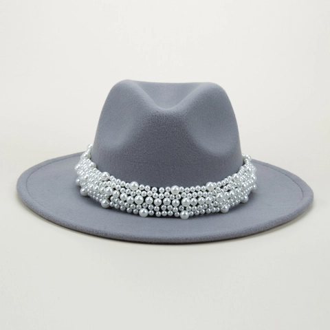 Cappello Fedora In Feltro Di Lana Con Tesa Larga E Fascia Di Künstliche Perle Sintetiche Elegante Cappello Jazz Da Donna