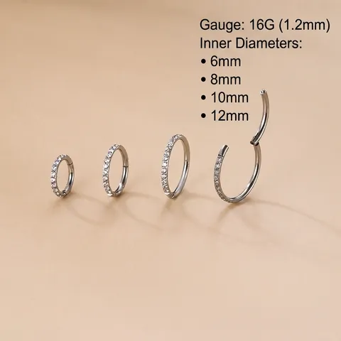 G23 Titanium Hinged Segment Ring Nose Hoop Piercing Jewelry Cubic Zirconia Inlaid Ear Cartilage Helix Septum Clicker