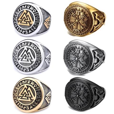 Δαχτυλίδι Βίκινγκ 316L Ανοξείδωτο Ατσάλι Σκανδιναβικό Valknut Odin Knot Vegvisir Πυξίδα Ρούνοι Κόσμημα Για Άνδρες
