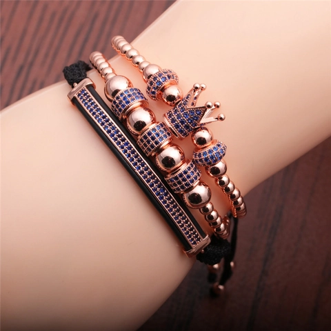 Krone Zirkon Geflochtene Armbänder Für Männer Verstellbar Kupfer Mikro Pave Blauer Stein Mode Schmuck Geschenk