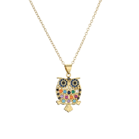 Pendant Necklace Copper Zircon Micro Pave Gold Plated Owl Eagle Bird Hip Hop Fashion Jewelry For Women Men
