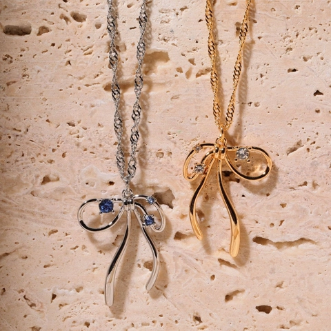 Schleife Anhänger Halskette Und Ohrringe Vintage Kupfer Vergoldet Zirkon Elegante Schmuck Für Frauen