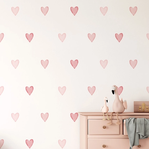 Autocollants Muraux Cœur Aquarelle Rose PVC Autocollant Décor Pour Chambre Enfants Mignon Esthétique