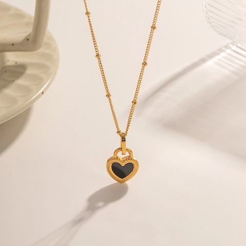 Französische Retro Herz Anhänger Halskette 18K Vergoldet Edelstahl Perlenkette Emaille Schmuck Für Frauen