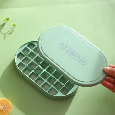 Moule À Glaçons Avec Couvercle Bac De Rangement Fond Souple En Silicone Démoulage Facile Grande Capacité Machine Et Pelle