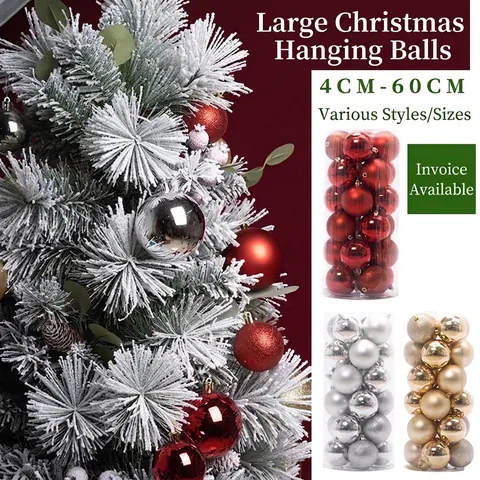 Plastic Christmas Ball Ornaments Set Electroplated Hanging Baubles For Holiday Tree Decoration Party Home Decor Gold Red Silver Shiny Matte Glitter Balls