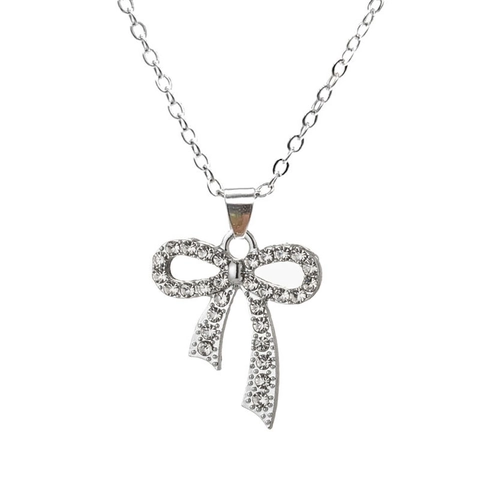 Elegant Alloy Artificial Pearl Bowknot Pendant Necklace Rhinestone Clavicle Chain For Women Gold Silver Plated Jewelry