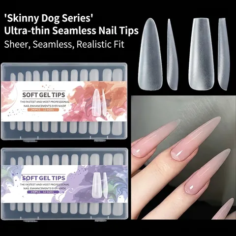 240Pcs Extra Long Coffin Stiletto Frosted Soft Gel Nail Tips 12 Sizes Matte Press On Nails Professional Manicure Extension Set