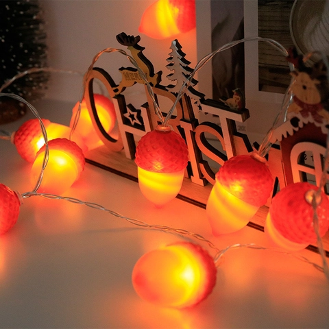 LED Pine Cone Acorn String Lights Christmas Tree Decoration Warm Light Battery USB Operated Plastic Hanging Ornament