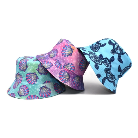 Gorro De Pescador Reversible De Algodón Estampado Animales Marinos Conchas Tortugas Protección Solar Verano Playa