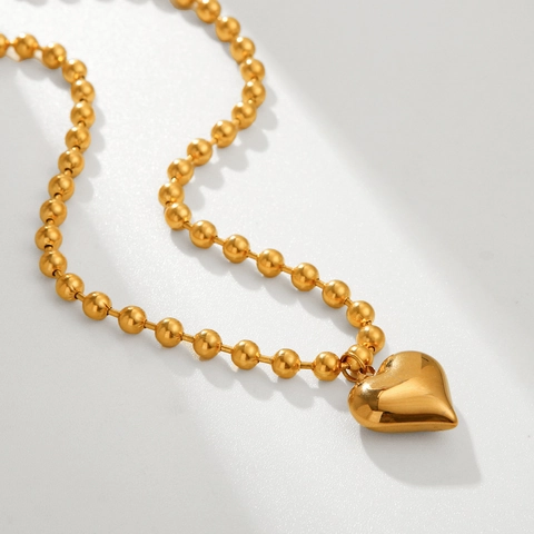 Collana Con Ciondolo A Cuore Acciaio Inossidabile Placcato Oro 18K Catena A Sfere Gioielli Trendy Per Donna