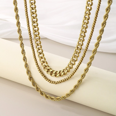 Juego de Collares Superpuestos Minimalistas de Acero Inoxidable para Mujer Chapado en Oro de 18K Plata Oro Cadena de Eslabones Cuerda Joyería