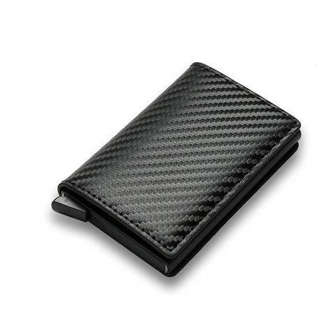RFID Blocking Pop Up Card Holder Wallet Aluminum Alloy PU Leather Carbon Fiber Texture Minimalist Slim Credit Card Case