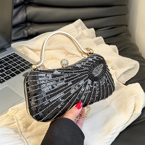 Fashion Sequined Rhinestone Evening Clutch Bag For Women Wedding Party Elegant Sparkly Handheld Shoulder Bag With Chain Strap