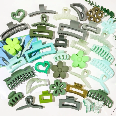 Green Matte Hair Claw Clips Large Rectangular Flower Heart Butterfly Shape Strong Hold Hair Accessories For Women Girls