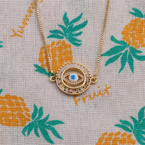 Böser Blick Anhänger Halskette Kupfer Vergoldet Bunte Zirkon Emaille Geometrische Einfache Boho Schmuck Für Frauen
