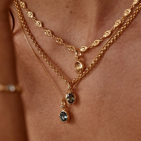 Birthstone Pendant Necklace Copper Gold Plated Oval Zircon Months Gemstone Jewelry Fashion Retro Gift For Women Girls