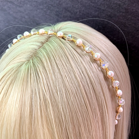 Diadema De Perlas Artificiales Y Cristal Hecha A Mano Alambre De Aleación Trenzado Accesorios Pelo Boda Novia Elegante Para Mujeres