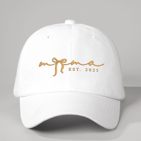 Mama Embroidered Baseball Cap With Bow And EST 2025 Cotton Twill Sun Hat For Mother Outdoor Adjustable Leisure Hat