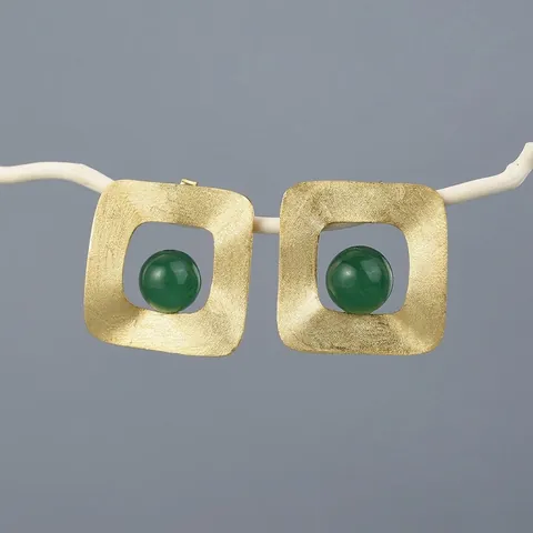 Handmade Minimalist Geometric Square Stud Earrings With Natural Stone And 925 Sterling Silver Earring Post For Women