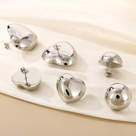 Chunky Hart En Bal Oorknopjes Roestvrij Staal Hoogglans Minimalistische Metalen Sieraden Voor Dames
