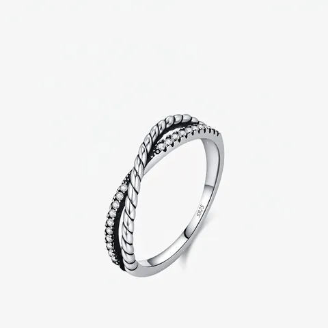 925 Sterling Silver Ring Vintage Twist Crisscross Pave Cubic Zirconia Stackable Minimalist Jewelry Gift For Women