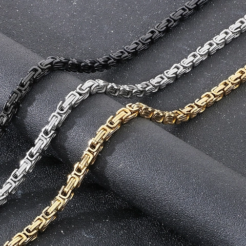 Men Stainless Steel Byzantine Chain Necklace With Double Snake Head Clasp Punk Rock Vintage Gothic Jewelry