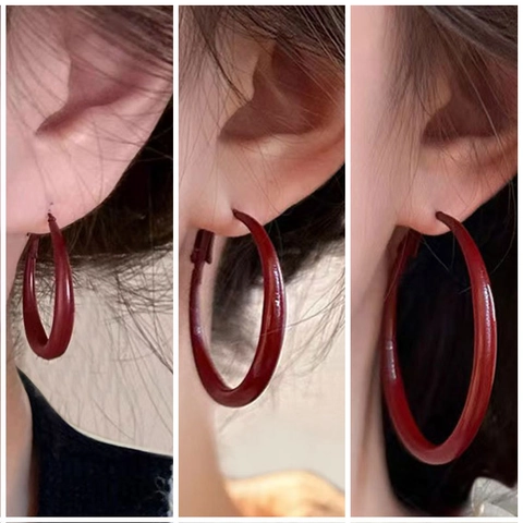 Orecchini A Cerchio Retro Rosso Scuro Con Perno In Argento Accessori Gioielli Di Moda Di Alta Classe Per Donna