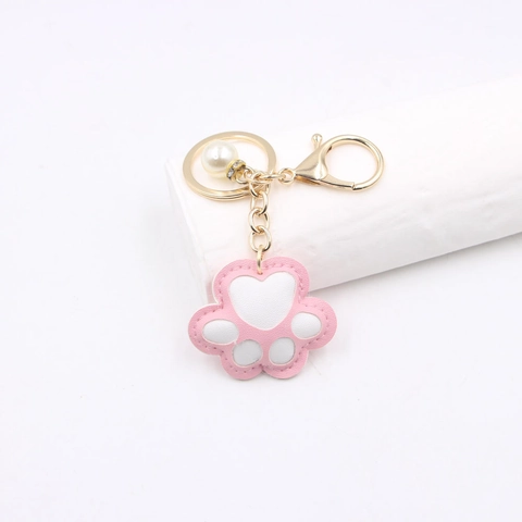 Portachiavi A Zampa Di Gatto In Pelle PU Imbottito Charm Per Borsa Con Anello In Lega Dorata Perla Artificial Sintetica E Strass